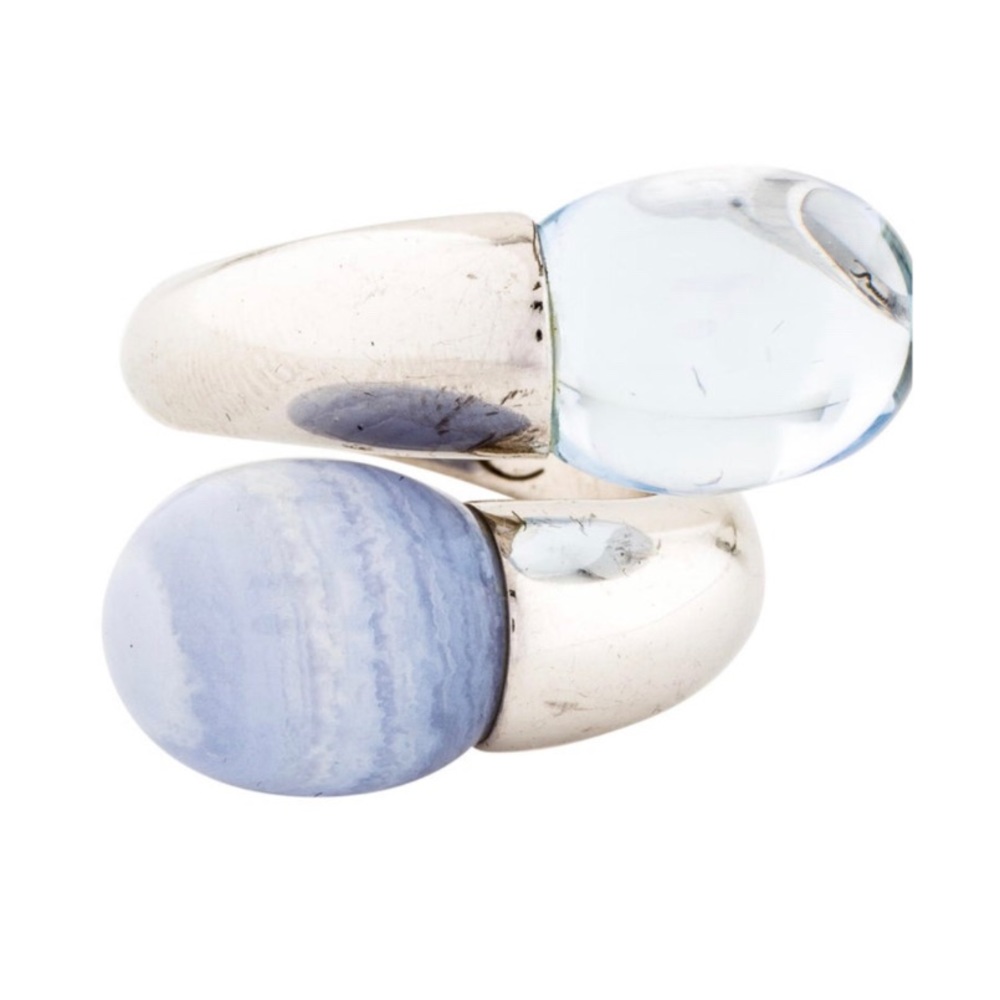 Aquamarine Baccarat ‘Tentation Duo’ ring with chalcedony in sterling silver
